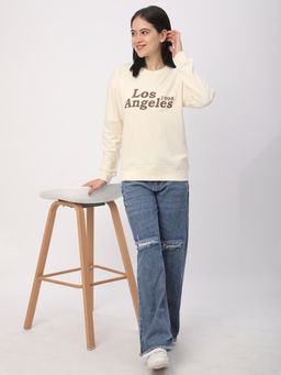 R&B - Women Ivory Cotton Full Sleeves Sweatshirt