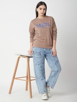R&B - Women Brown Cotton Full Sleeves Sweatshirt