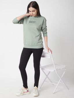 R&B - Women Green Cotton Full Sleeves Sweatshirt