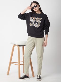 R&B - Women Black Polycotton Full Sleeves Sweatshirt
