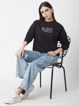R&B - Women Black Polycotton Full Sleeves Sweatshirt