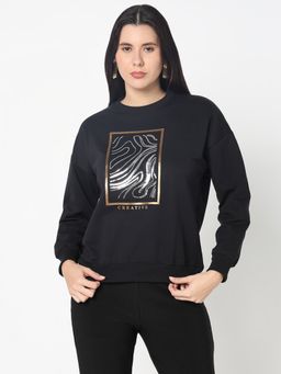 R&B - Women Black Polycotton Full Sleeves Sweatshirt