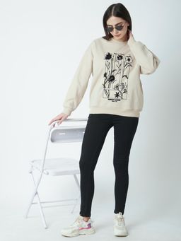 R&B - Women Beige Polycotton Full Sleeves Sweatshirt