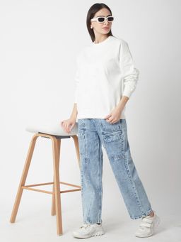 R&B - Women Ivory Polycotton Full Sleeves Sweatshirt