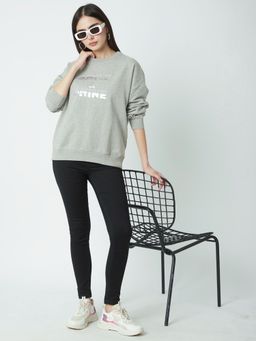 R&B - Women Grey Polycotton Full Sleeves Sweatshirt