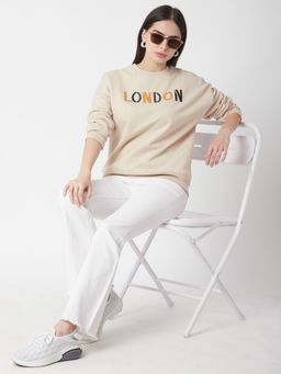 R&B - Women Beige Polycotton Full Sleeves Sweatshirt