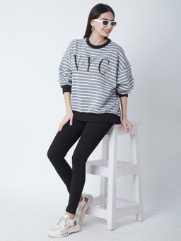 R&B - Women Grey Polycotton Full Sleeves Sweatshirt