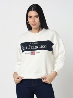 R&B - Women Ivory Polycotton Full Sleeves Sweatshirt