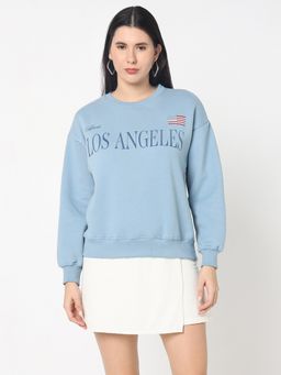R&B - Women Blue Polycotton Full Sleeves Sweatshirt