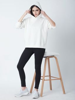 R&B - Women White Polycotton Full Sleeves Hoodie