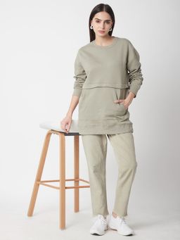 R&B - Women Green Polycotton Full Sleeves Sweatshirt