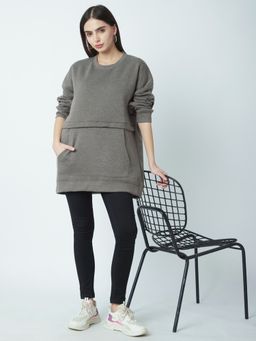 R&B - Women Grey Polycotton Full Sleeves Sweatshirt