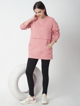 R&B - Women Pink Polycotton Full Sleeves Sweatshirt