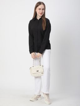 R&B - Women Black Polyester Full Sleeves Shirt