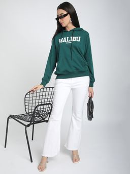 R&B - Women Green Polycotton Full Sleeves Hoodie