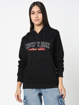 R&B - Women Black Polycotton Full Sleeves Hoodie