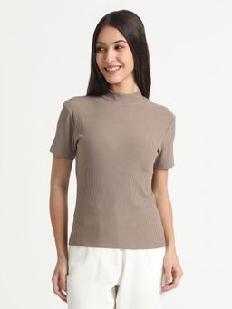 R&B - Women Brown Cotton Half Sleeves Top