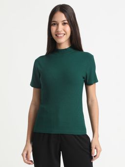 R&B - Women Green Cotton Half Sleeves Top