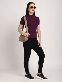 R&B - Women Purple Cotton Half Sleeves Top