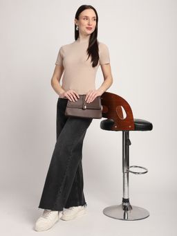 R&B - Women Beige Cotton Half Sleeves Top