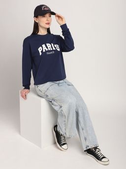 R&B - Women Blue Cotton Full Sleeves Sweatshirt