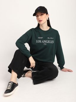 R&B - Women Green Cotton Full Sleeves Sweatshirt