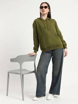 R&B - Women Green Cotton Blend Full Sleeves Hoodie