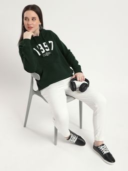 R&B - Women Green Cotton Blend Full Sleeves Hoodie