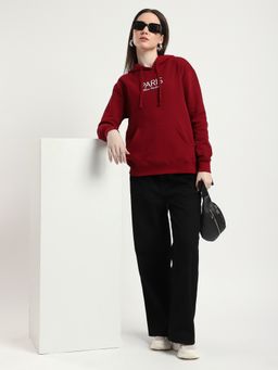 R&B - Women Burgundy Cotton Blend Full Sleeves Hoodie