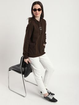 R&B - Women Brown Cotton Blend Full Sleeves Hoodie