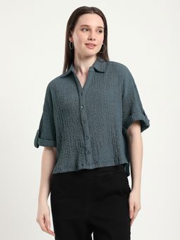 R&B - Women Grey Polyester Half Sleeves Shirt