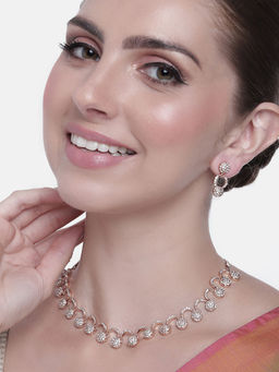 Estele - Rose Gold Plated Magnificent Necklace Set with Crystals For Women