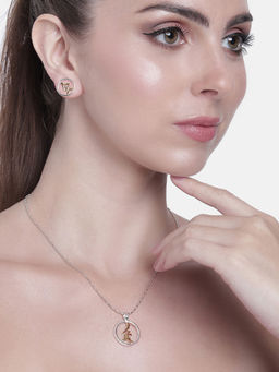 Estele - Gold & Rhodium Plated CZ Metal Symbol Pendant Necklace Set For Women