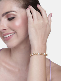 Estele - Gold Plated Gorgeous Bracelet with White Austrian Crystals For Women