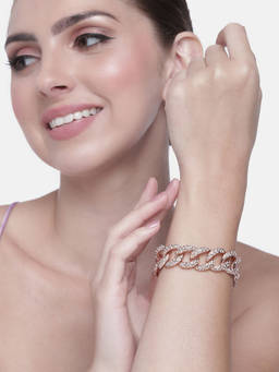 Estele - Rose Gold Plated Exquisite Cuban Bracelet with White Austrian Crystals For Women