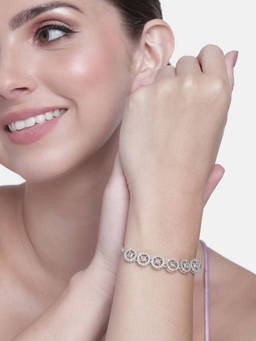 Estele - Rhodium Plated CZ Rotating Glitter Bracelet with White Crystals Women