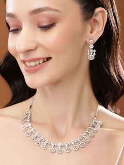 Estele - Rhodium Plated CZ Shimmering Necklace Set with Light Orange Crystals For Women