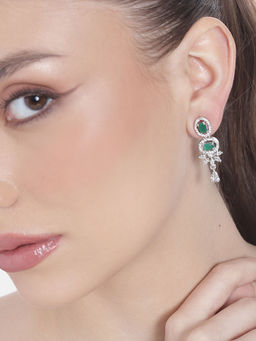 Estele - Rhodium Plated CZ Adorable Earrings with Green Stones Women