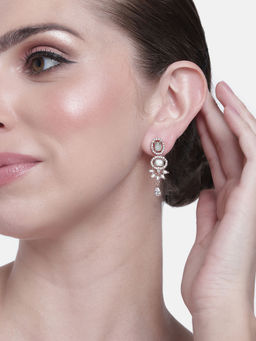 Estele - Rose Gold Plated CZ Adorable Earrings with Mint Green Stones Women