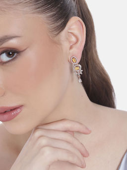 Estele - Rose Gold Plated CZ Adorable Earrings with Yellow Stones For Women