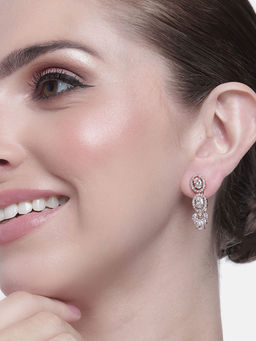 Estele - Rose Gold Plated CZ Shimmering Drop Earrings with White Stones For Women