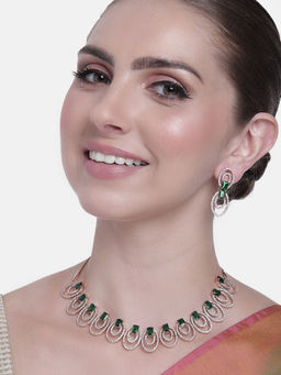 Estele - Rose Gold Plated CZ Attractive Necklace Set with Green Stones For Women