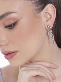 Estele - Rose Gold Plated CZ Glittering Drop Earrings with Mint Green Stones For Women