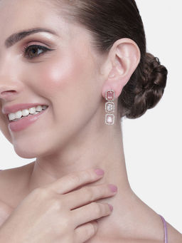 Estele - Rose Gold Plated CZ Elegant Earrings with Pink Stones For Women