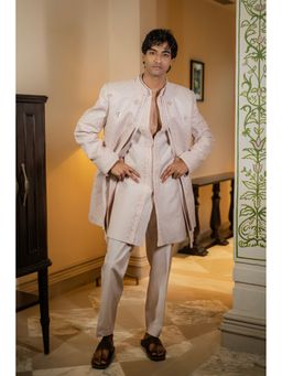 Label Aparna Rawat - Blush Textured Diamond Embroidered Bandhgala with Kurta and Pant