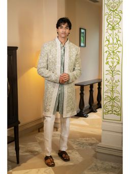 Label Aparna Rawat - Sage Green Hand Embroidered Bandhgala with Kurta and Pant