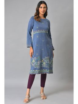 W - Blue Floral Winter Kurta