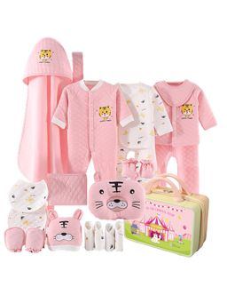 Little Surprise Box - Winter Wear Baby Pink Tiger Newborn Baby Gift Hamper With Suitcase (0-6Months)