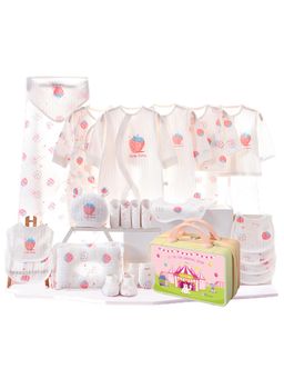 Little Surprise Box - White Strawberry Newborn Baby Wear Gift Hamper With Suitcase (0-6Months)
