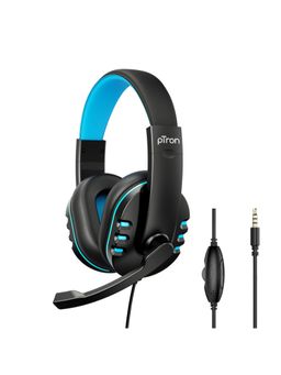 pTron - Soundster Arcade Over-ear Wired Headphones with Stereo Audio, Adjustable Mic (Black & Blue)